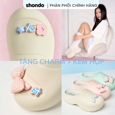 [FULLBOX +TẶNG CHARM NƠ] Giày Clog Nữ Mule Chic Shondo Đế Cao 6cm Thoáng Nhẹ Nhiều Màu