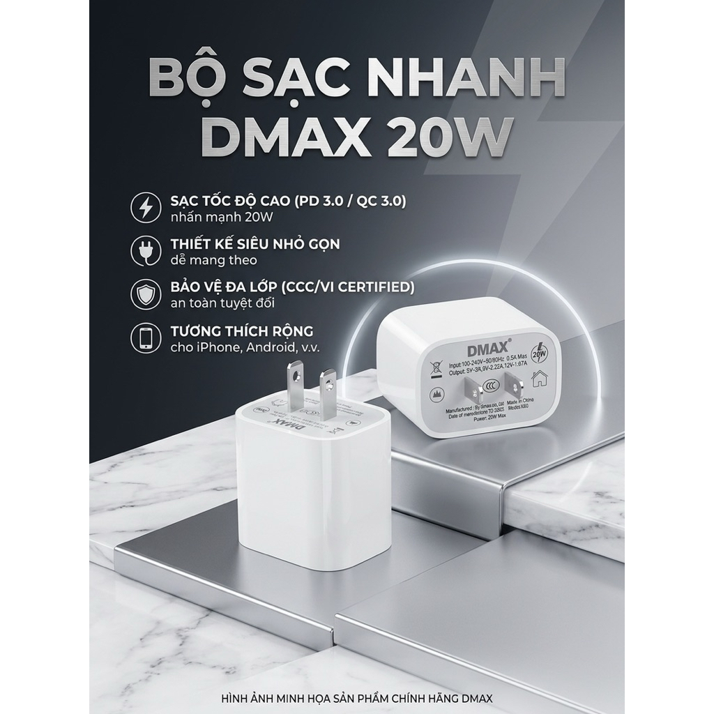 Bộ Sạc Nhanh Cho iphone Công Suất 20W đến từ DMAX