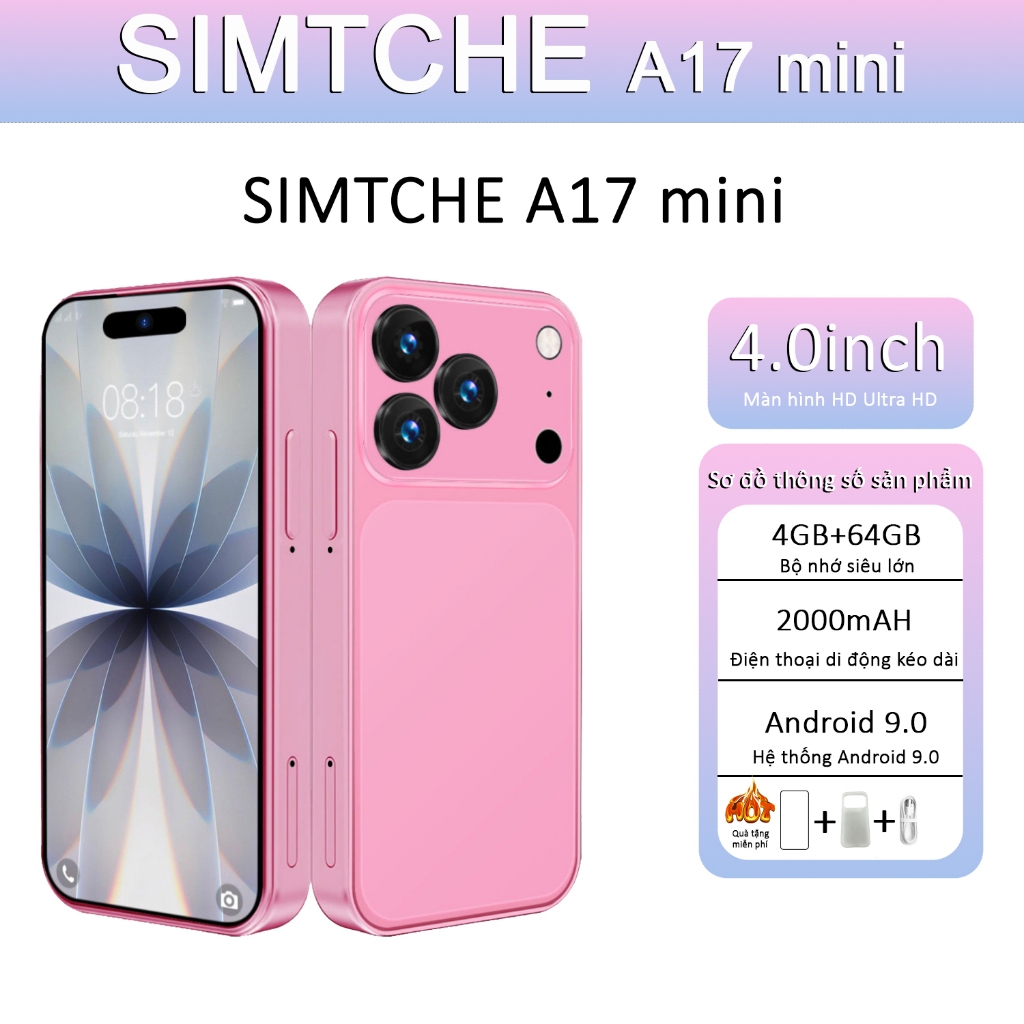 Điện thoại nhỏ thông minh mini A17 mini màn hình HD 4.0 inch, bộ nhớ lớn 4GB+64GB, hai khe SIM, hỗ t