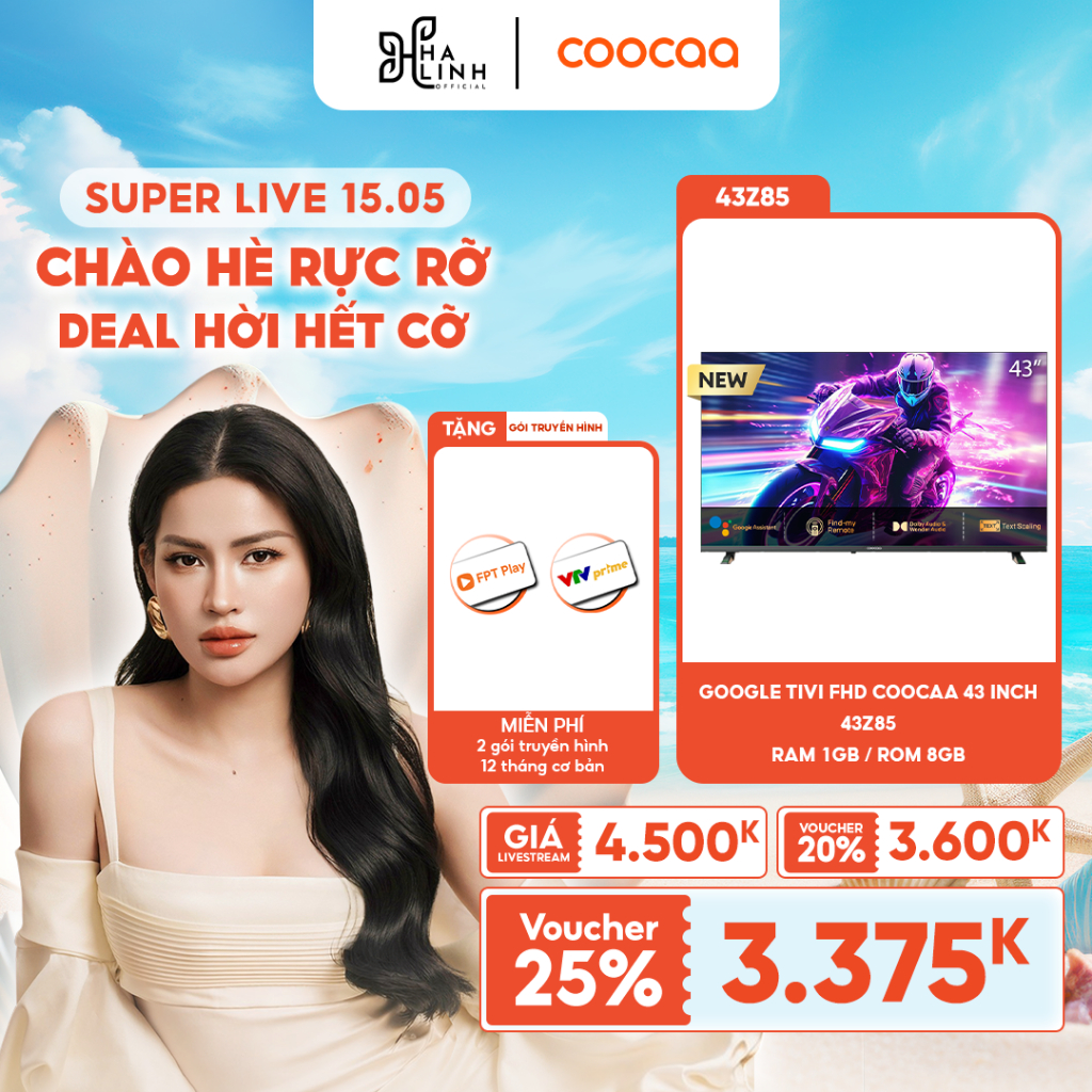 [VHL x COOCAA] Google Tivi FHD COOCAA 43 Inch - 43Z85 - RAM 1GB/ ROM 8GB - 2 gói truyền hình 12 thán