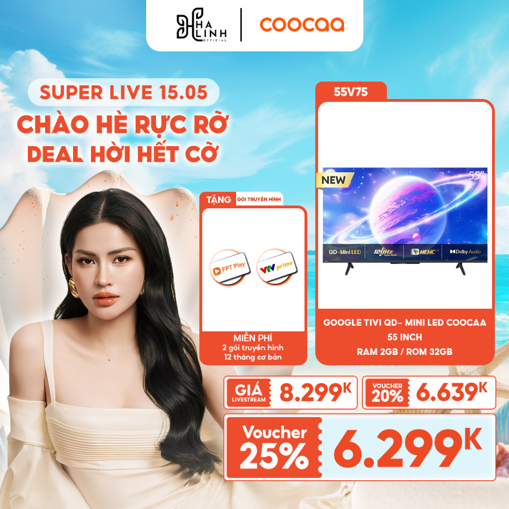[VHL x COOCAA] Google Tivi QD- Mini LED COOCAA 55 Inch - 55V75 - RAM 2GB/ ROM 32GB - 2 gói truyền hì