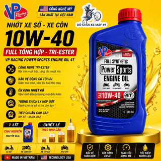 Dầu Nhớt - Xe Số VP RACING( FULL TỔNG HỢP ) Powersports 4T   Ester Tech 10W40 1L >>>>