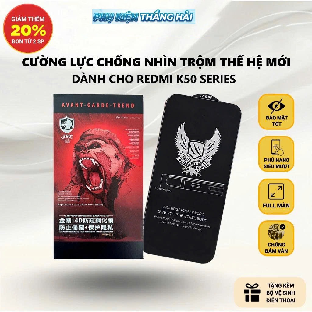 Cường lực Redmi K50 Ultra,Gaming,Pro, K50 5G PKTH Case chống nhìn trộm  full màn | Miếng dán kính bả