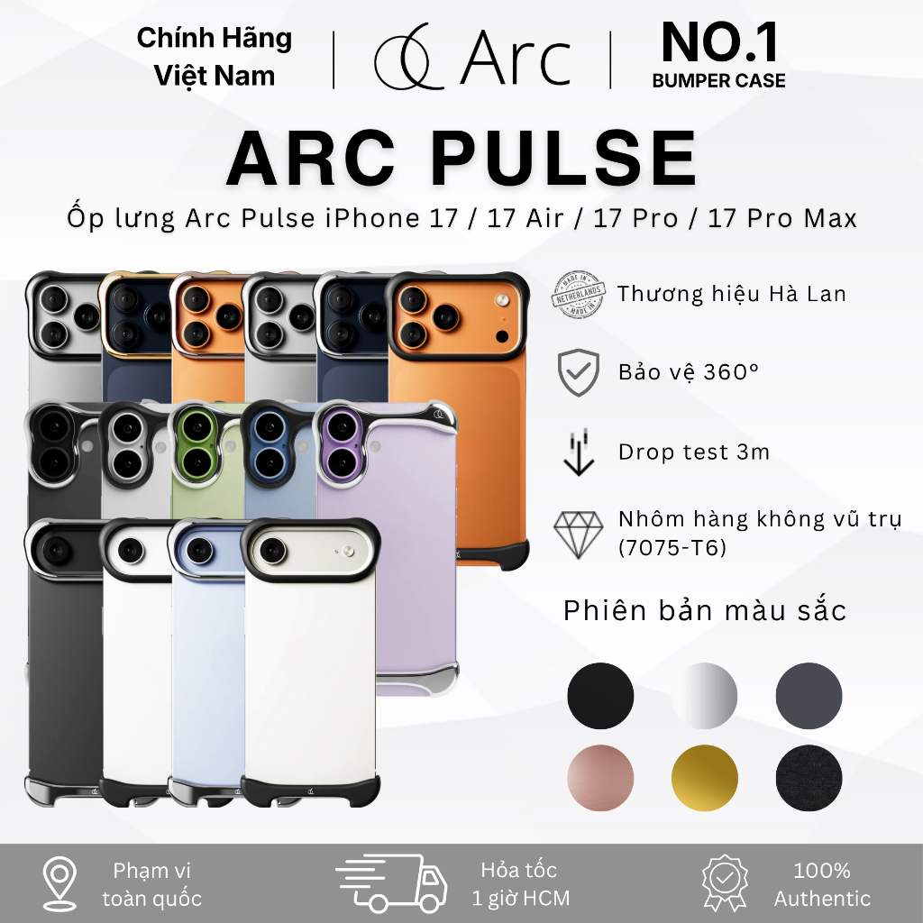 [No.1 Bumper Case] Ốp lưng Arc Pulse Cho iPhone 17 / Air / Pro / Pro Max Chính Hãng | Nhôm Hàng Khôn