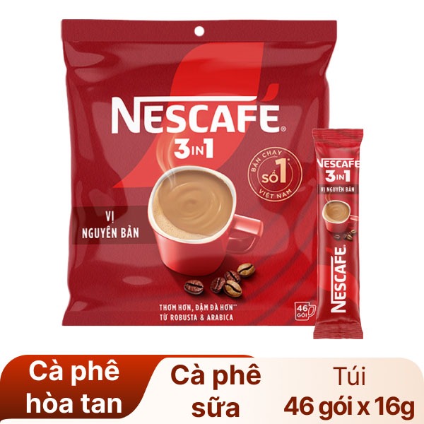 CÀ PHÊ NESCAFE 3 IN 1 VỊ NGUYÊN BẢN Combo 10 gói / 1 bịch 46 gói