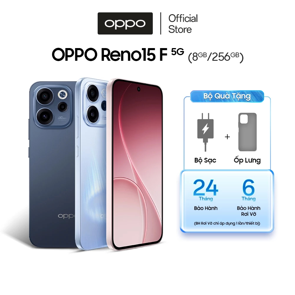 [LS] Điện thoại OPPO Reno15F 5G 8GB/256GB siêu camera AI - Hàng chính hãng