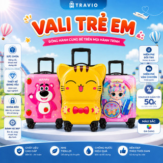 Vali trẻ em size 18 inch TRAVIO chất liệu nhựa ABS cao cấp cho bé trai bé gái cute dễ thương đi chơi