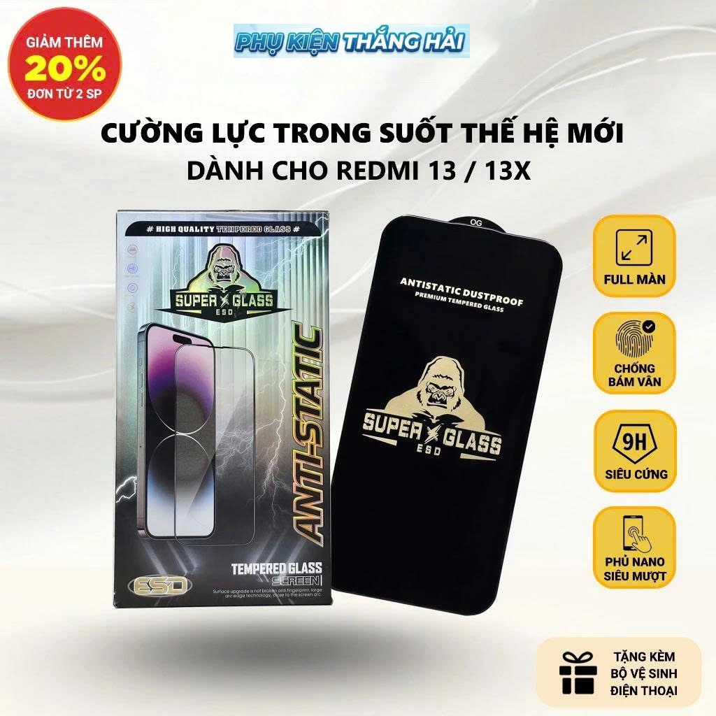 Cường lực Redmi 13, 13x PKTH Case full màn | Miếng kính dán bảo vệ màn hình cho Redmi