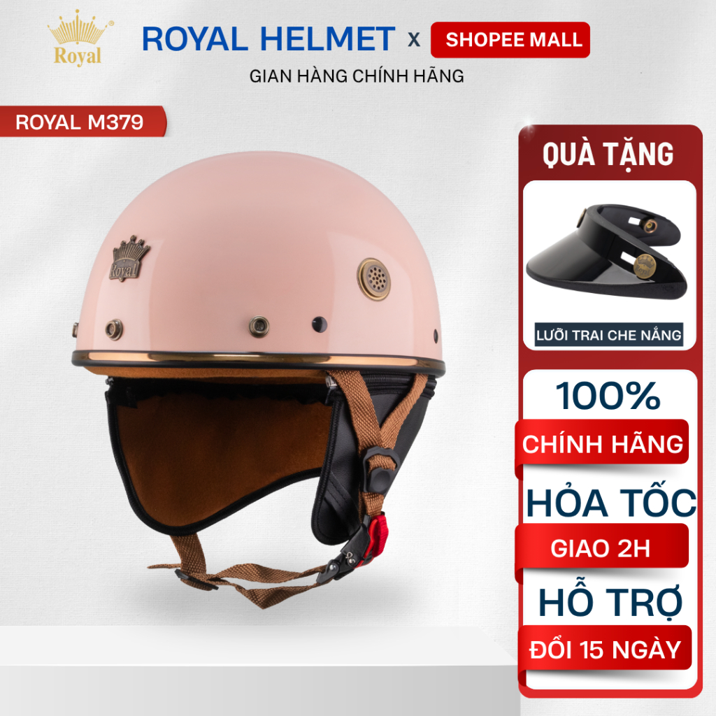 Mũ Bảo Hiểm Nửa Đầu Royal M379 Tặng Lưỡi Trai Che Nắng, Mũ Bảo Hiểm Royal M379 Nam Nữ Bảo Hành 12 Th