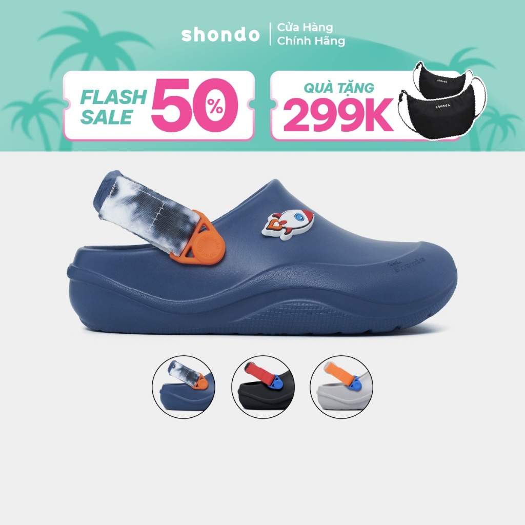Giày Clog Little Suke Bé Trai Thoải Mái, Nhựa Đúc Shondo Nhiều Màu