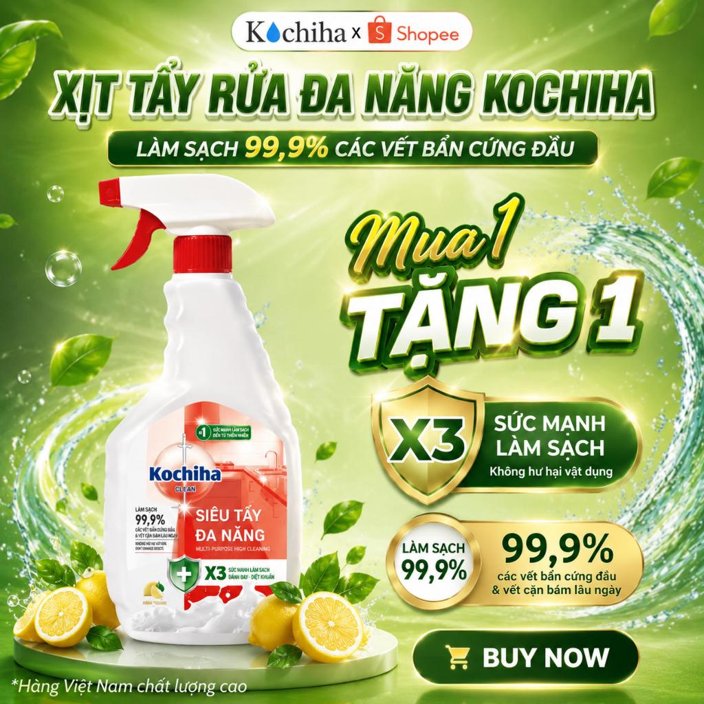 【MUA 1 TẶNG 1】Xịt Đa Năng KOCHIHA Chai 500ml - Tẩy Ố Nhà Bếp, Làm Sạch Nhanh, An Toàn Cho Da