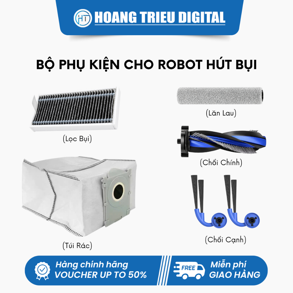 Bộ Phụ kiện Thay Thế Dành Cho Robot Hút Bụi Ecovacs T90, T90 Pro, T90 Pro OMni - Hoàng Triều Digital