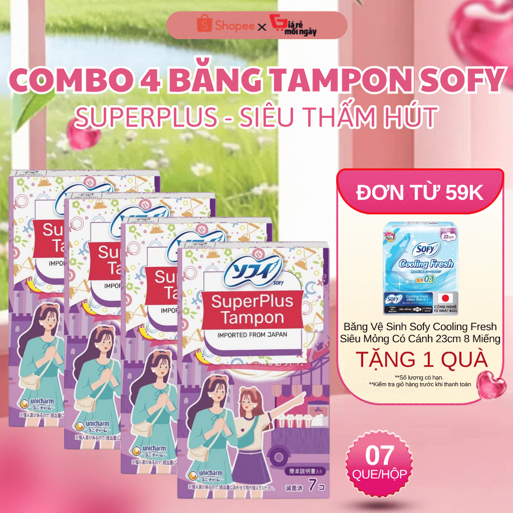 COMBO 4 BĂNG VỆ SINH SOFY TAMPON SUPER PLUS -7 QUE