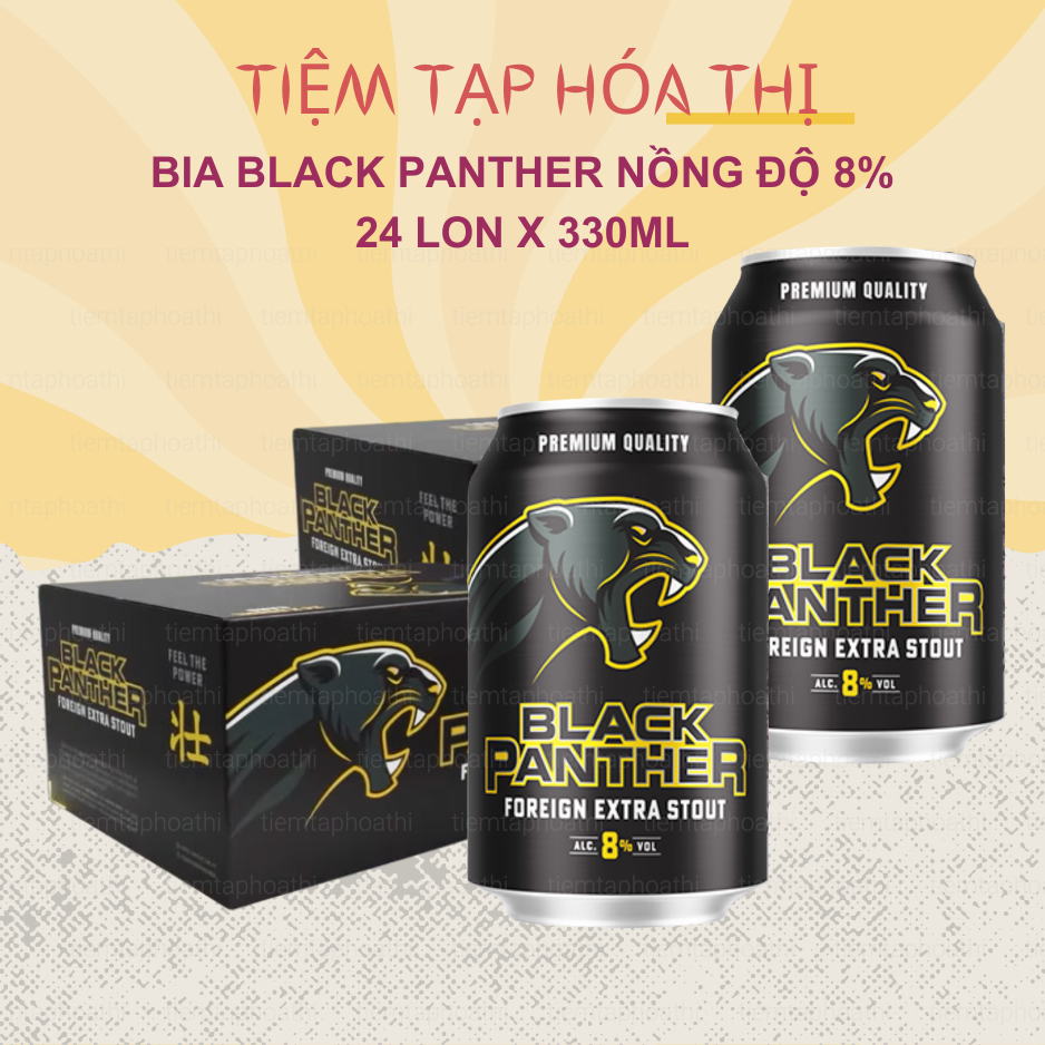 [Combo 5 Thùng] Bia Black Panther Extra Stout Campuchia (24 lon x 330ml) Nồng Độ 8% Bia Đen