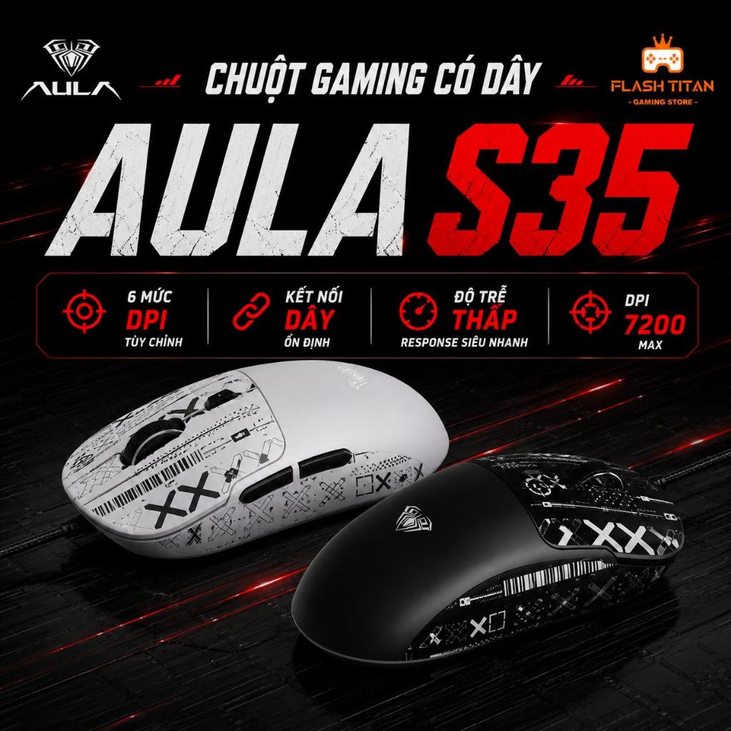 Chuột Máy Tính Chơi Game AULA S35 - Tặng kèm grip tape - Trọng lượng nhẹ - 6 chế độ DPI | BigBuy360 - bigbuy360.vn