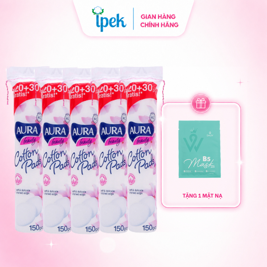 Bông tẩy trang Aura 150 miếng chính hãng cotton mềm mịn nhập khẩu dành cho mọi loại da ( 150m/cây)