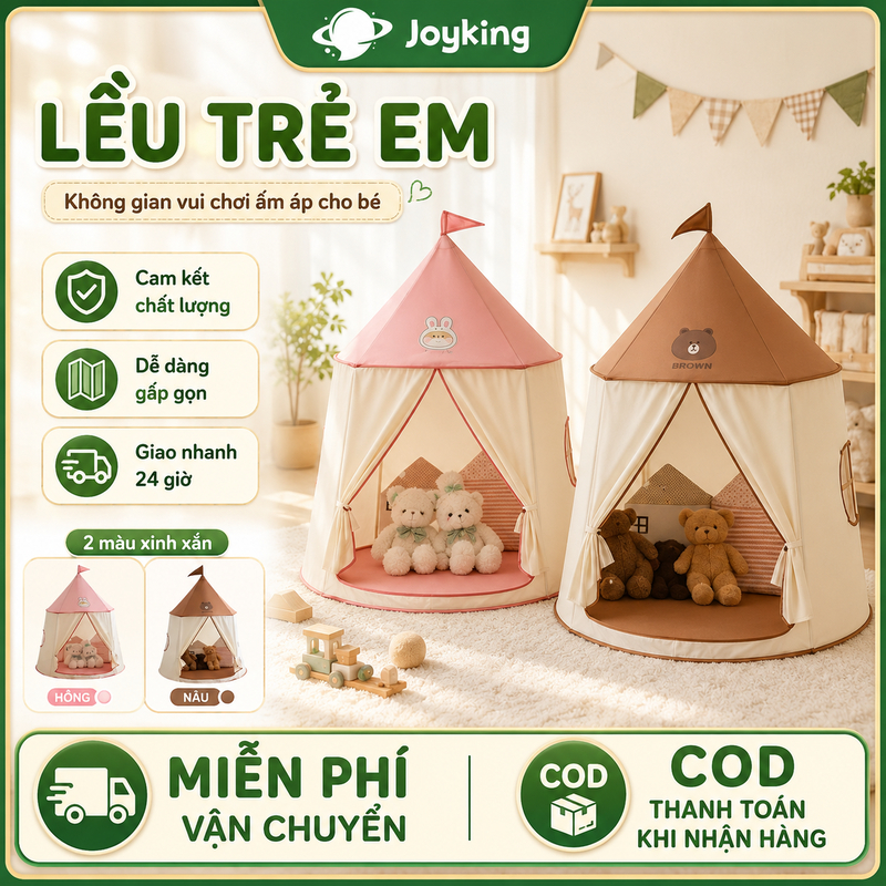 Lều Cho Bé Lều Cho Bé Gái Vải Mềm Mại An Toàn Cho Da - Nhà Bóng Công Chúa Kèm cờ nhiều màu sắc Dễ Dà