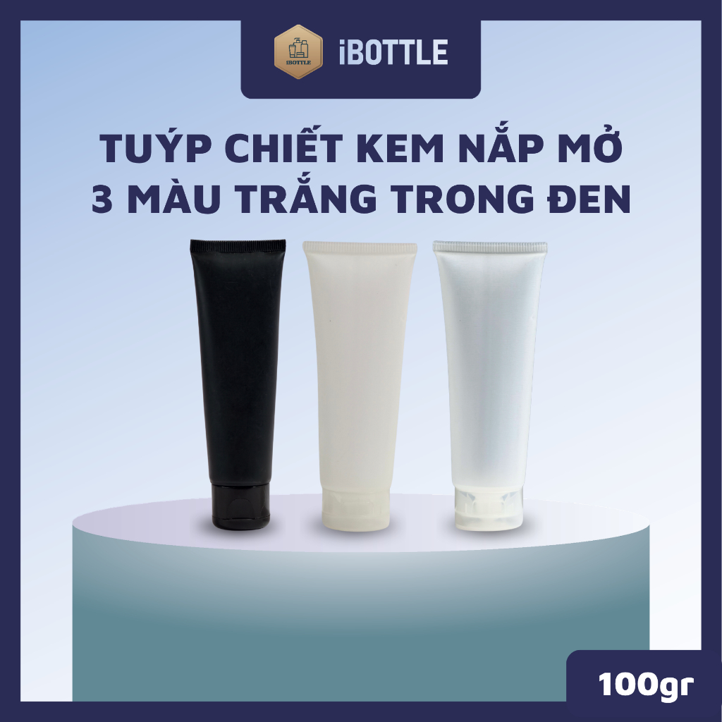 Tuýp Chiết iBOTTLE 100g Nắp Bật - Vỏ Tuýp Chiết Sữa Rửa Mặt, Kem Chống Nắng 3 Màu Trắng, Đen, Mờ