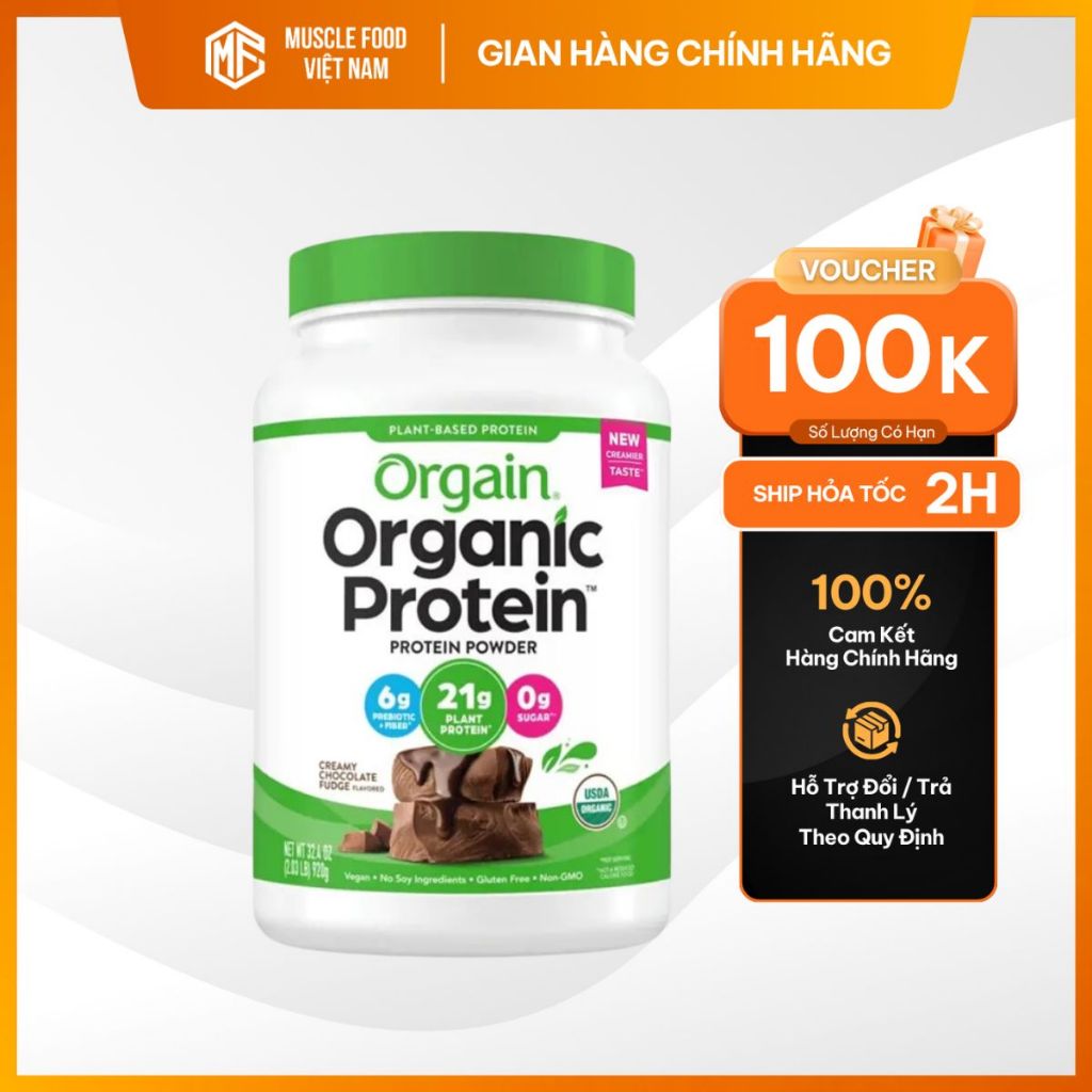 Orgain Organic Protein 920g Chính Hãng | Đạm Thực Vật Hữu Cơ Thuần Chay, Tăng Cơ Sạch & Dễ Tiêu Hóa