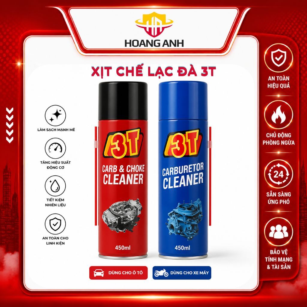 Chai xịt chế hòa khí Lạc Đà 3T 420g vệ sinh kim phun tẩy cặn cacbon dầu mỡ cho ô tô xe máy cao cấp