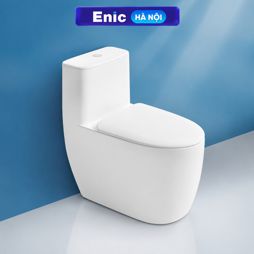 Bồn cầu 1 khối Enic C04/C08/C02 cao cấp dáng bo tròn – chất liệu sứ phủ men nano kháng khuẩn, xả xoá