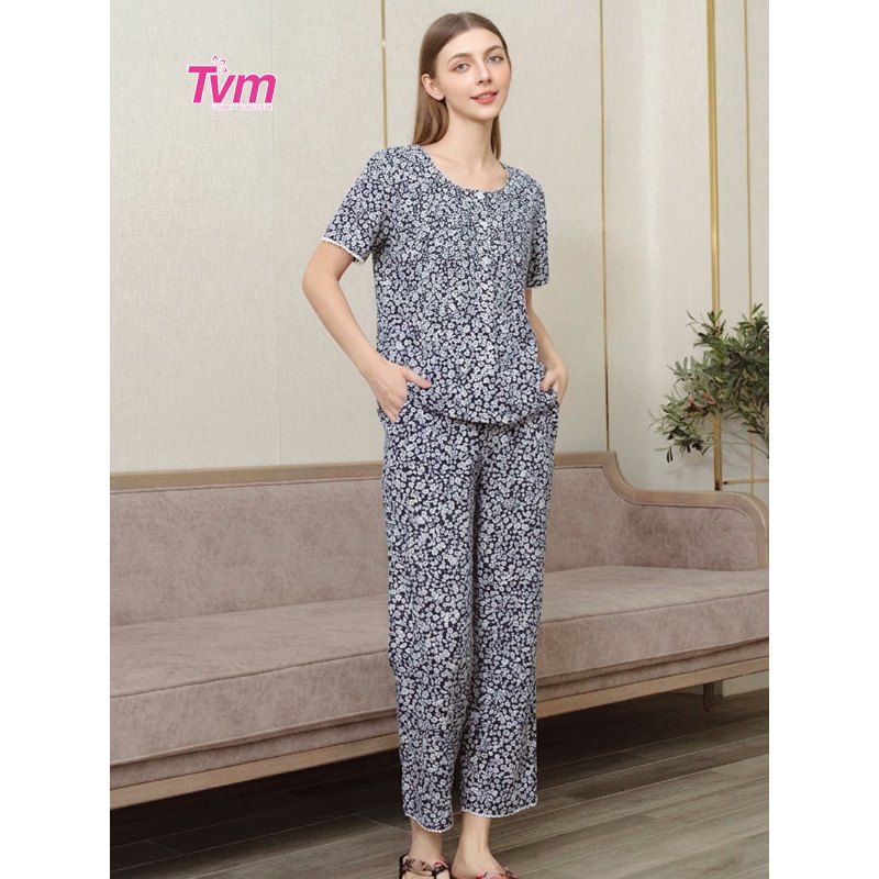Bộ dài nữ ngắn tay B744 Tvm Luxury Homewear, chất liệu tole boiz