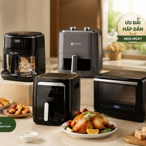 Nồi chiên không dầu lòng nồi thuỷ tinh 7L Mishio MK373 dễ vệ sinh không tróc men chống dính