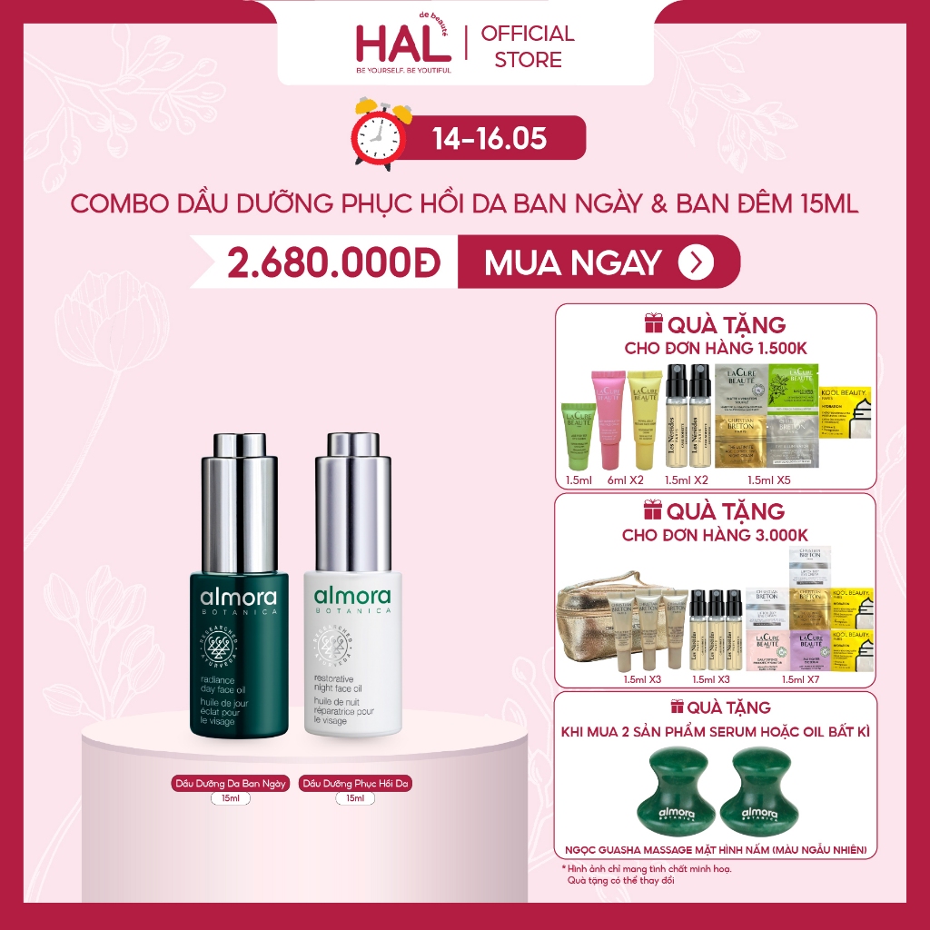 Combo Dầu Dưỡng Da Rạng Rỡ Ban Ngày  Almora Botanica Radiance Day Face Oil &Dầu Dưỡng Phục Hồi Da Ba