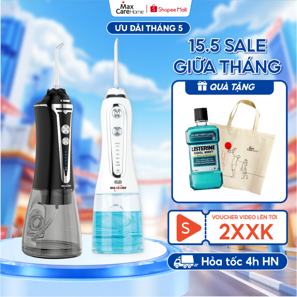 Máy tăm nước cầm tay mini Maxcare Max456S/456SE/468PRIME Nhật Bản, Công nghệ phun ngắt quãng, Tia nư