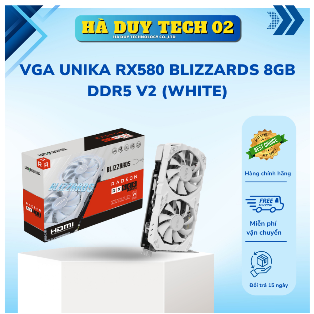 VGA UNIKA RX580 BLIZZARDS 8GB DDR5 V2 (WHITE) - Chính Hãng - Bảo Hành 36T - HaDuyTech