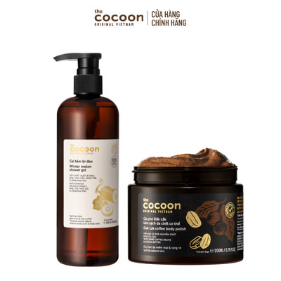 [MUA 2 GIẢM 40%] Combo Gel tắm bí đao 500ml + 1 Hũ tẩy da chết cà phê body Cocoon 200ml