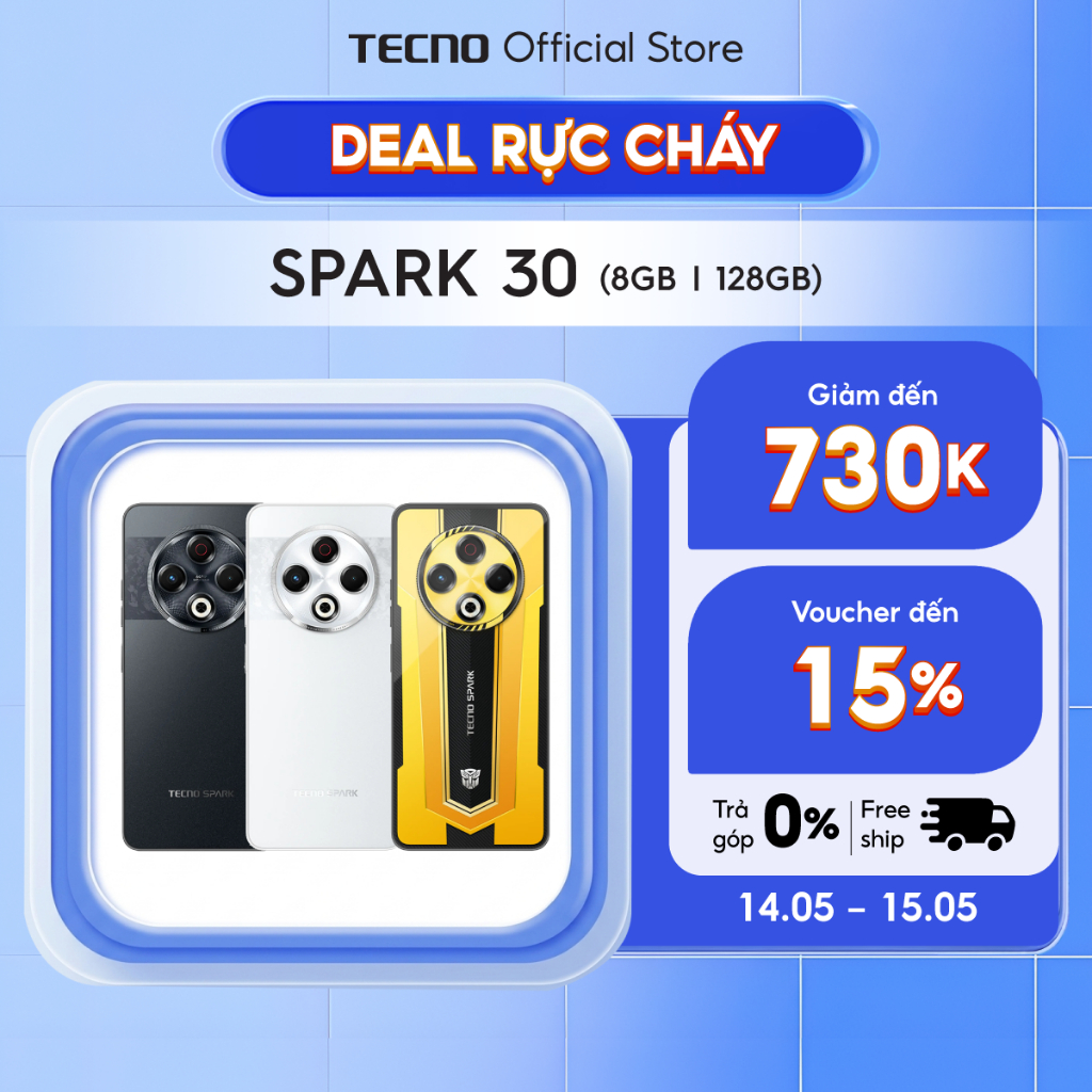 Điện thoại TECNO SPARK 30 (8+8)GB/128GB - Siêu bền | Loa kép 300% | Camera 64MP | NFC | Thiết Kế Tra