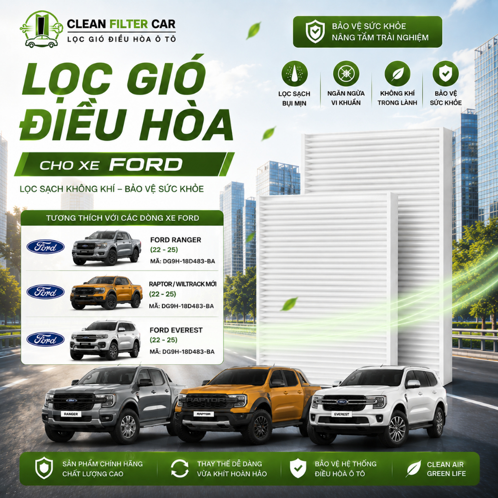 Lọc gió Ford ô tô: Ranger đời (22-25), RAPTOR / WILTRACK mới, Ford Everest (22-25) DG9H-18D483-BA
