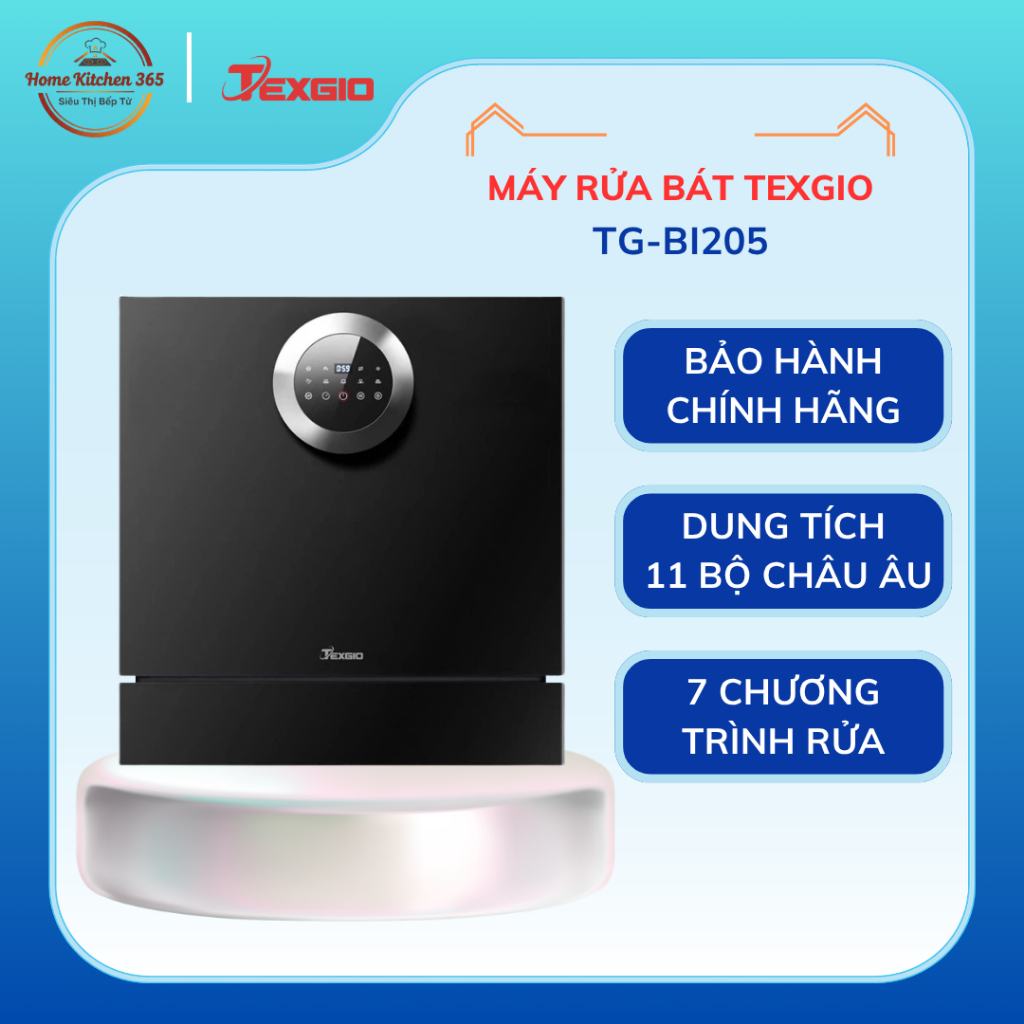 Máy Rửa Chén Bát Texgio TG-BI205 – Dung Tích 11 Bộ, 7 Chương Trình Rửa Tiện Lợi