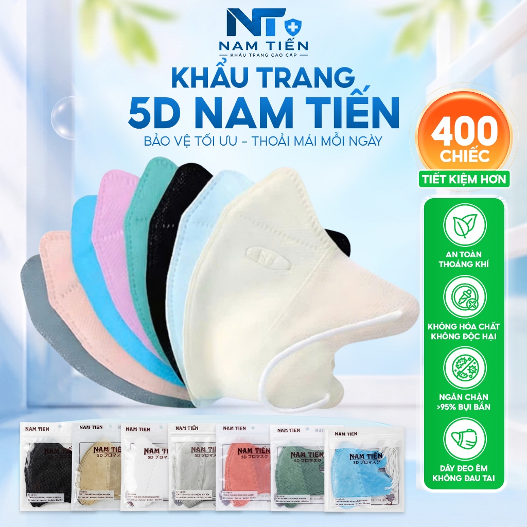 [ Thùng 400 cái] Khẩu trang 5D Nam Tiến Mask 3 lớp kháng khuẩn, chống bụi, chống tia UV