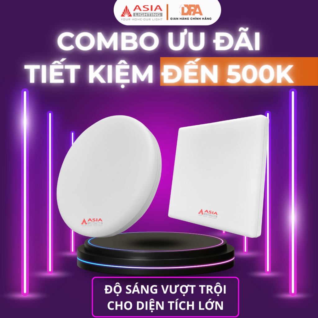 Combo Độ Sáng Vượt Trội Cho Diện Tích Lớn : 4 Đèn Ốp Đèn Ốp Nổi Siêu Sáng Asia Lighting, Công suất 2