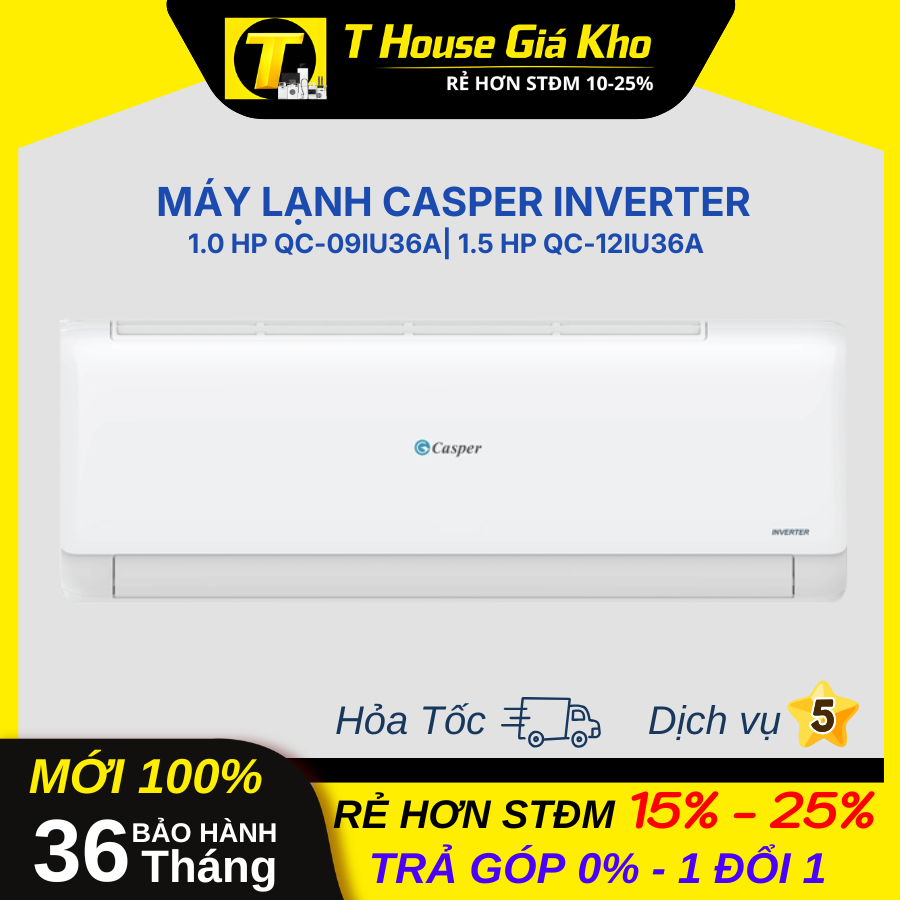 [Chính Hãng Mới 100%] Máy ạnh Casper Inverter 1.5 HP QC-12IU36A | 1.0 HP QC-09IU36A BH 36 Tháng