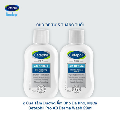 [GIFT] Combo 2 Sữa tắm dưỡng ẩm dành cho da khô, ngứa Cetaphil Pro AD Derma Wash 29ml