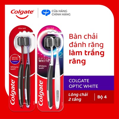 [HB Gift] Bộ 2 bàn chải Colgate trắng răng Optic White/ O.W Purple với lông chải 2 tầng sạch vượt trội, loại bỏ vết ố