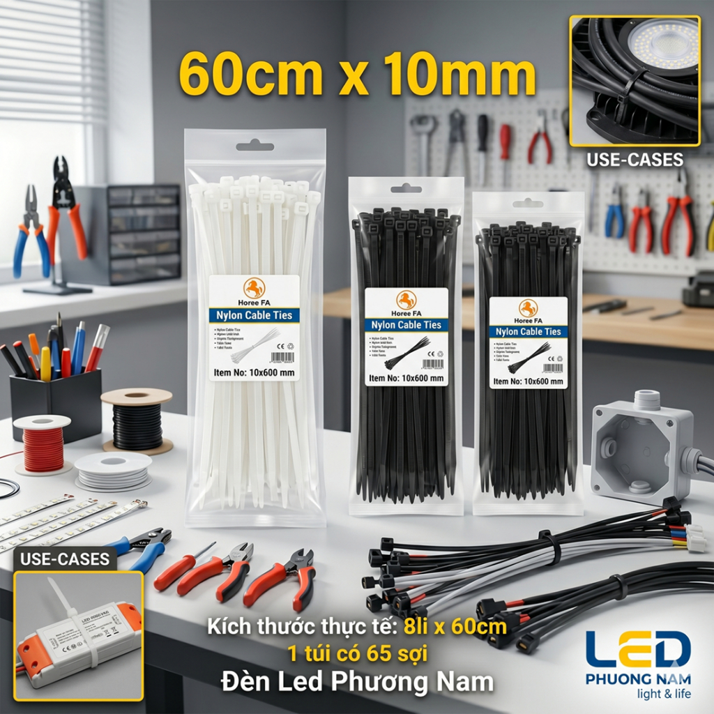 Dây Rút 60cm x 10mm, Dây thít cột đồ (túi 70 sợi)