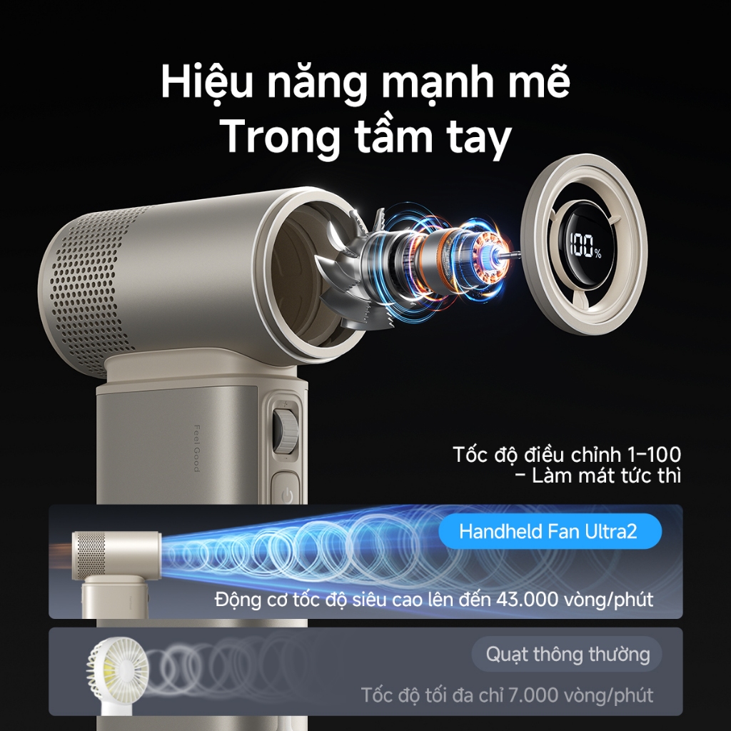 Quạt cầm tay JisuLife Ultra2 đa năng, pin 9000mAh bền, 100 cấp gió mạnh, đèn pin, sạc dự phòng, cắm trại ngoài trời | BigBuy360 - bigbuy360.vn