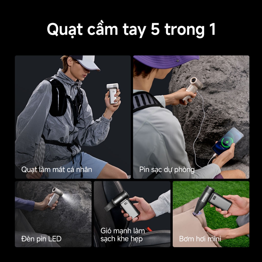Quạt cầm tay JisuLife Ultra2 đa năng, pin 9000mAh bền, 100 cấp gió mạnh, đèn pin, sạc dự phòng, cắm trại ngoài trời | BigBuy360 - bigbuy360.vn