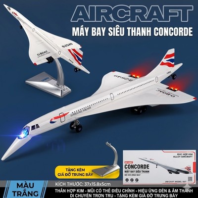 Mô hình máy bay chở khách siêu thanh Concorde KAVY của Pháp bằng hợp kim có nhạc và đèn kèm chân đế