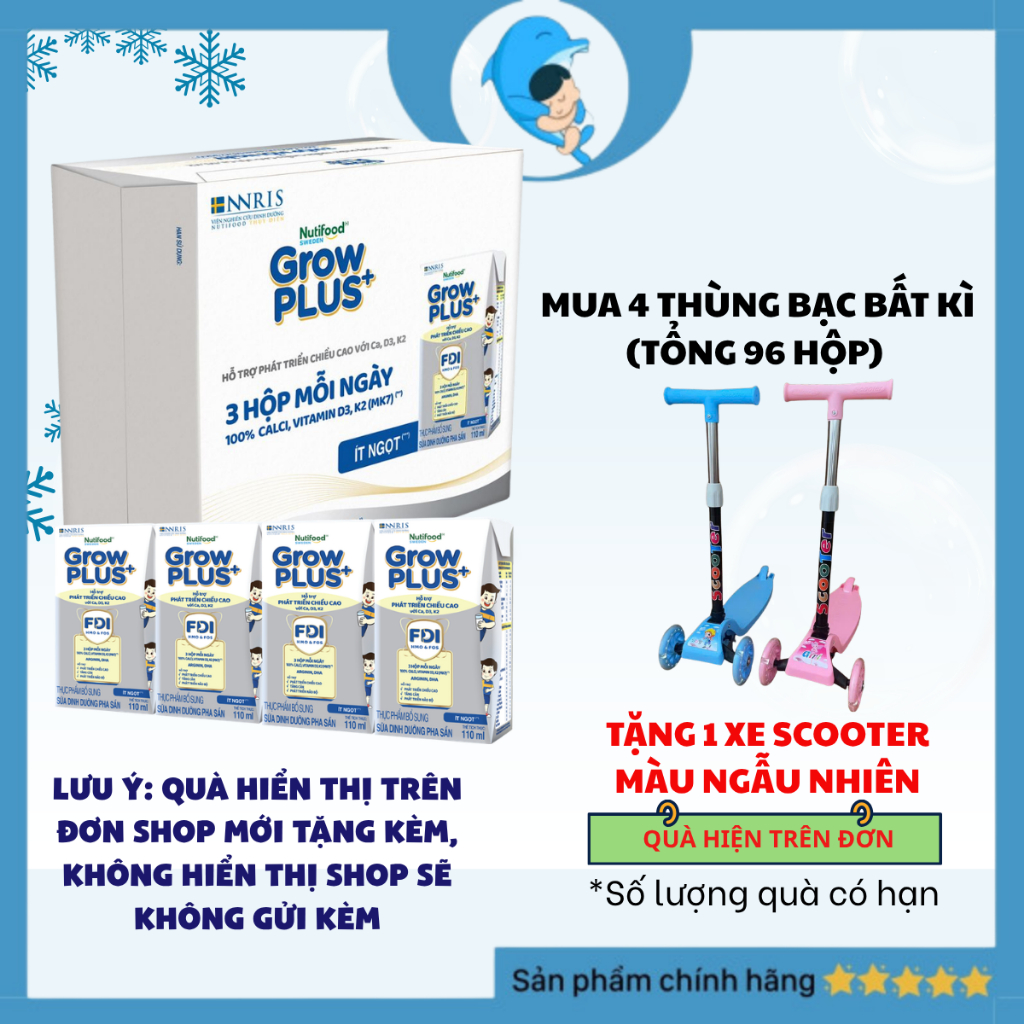 [Combo 4 thùng bạc tặng quà] Sữa Bột Pha Sẵn  Grow plus+ Cao lớn vượt trội 110ml/180ml MECAHEO ( 24 
