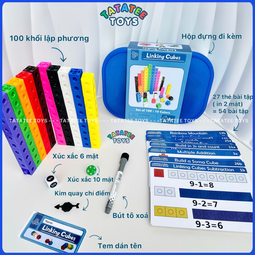 [TATATEE TOYS] Đồ Chơi Toán Học Number Block-Linking Cubes giúp bé học toán tư duy logic