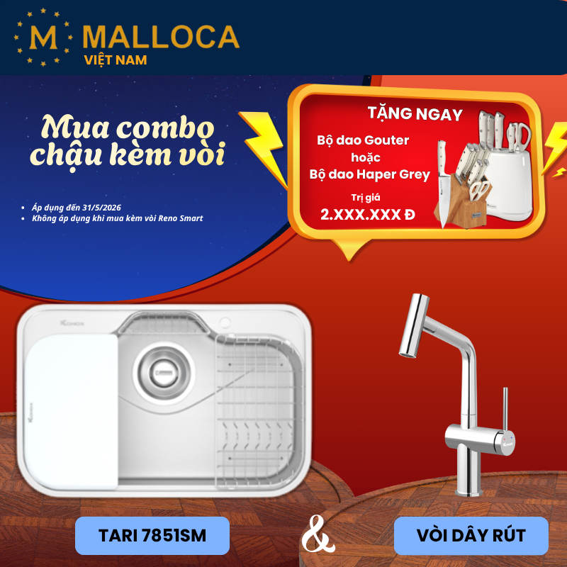 Chậu Rửa Bát Konox Tari 7851SM – Công Nghệ Xử Lý Trơn Mịn - Thiết Kế Dáng Tròn Mềm Mại