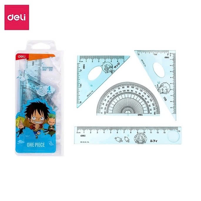 Set Thước Kẻ One Piece Deli - H17 - 4 Món Cute Cho Bé Đi Học