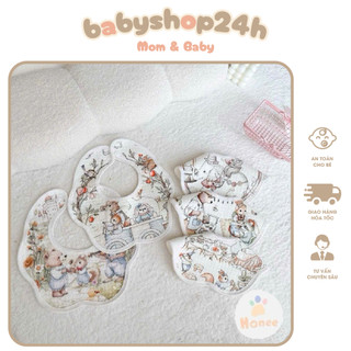 Yếm Tròn Cotton Cổ Tích HINEE  Có Lớp Chống Thấm  Nhẹ Dành Cho Bé Từ Sơ Sinh -2 Tuổi