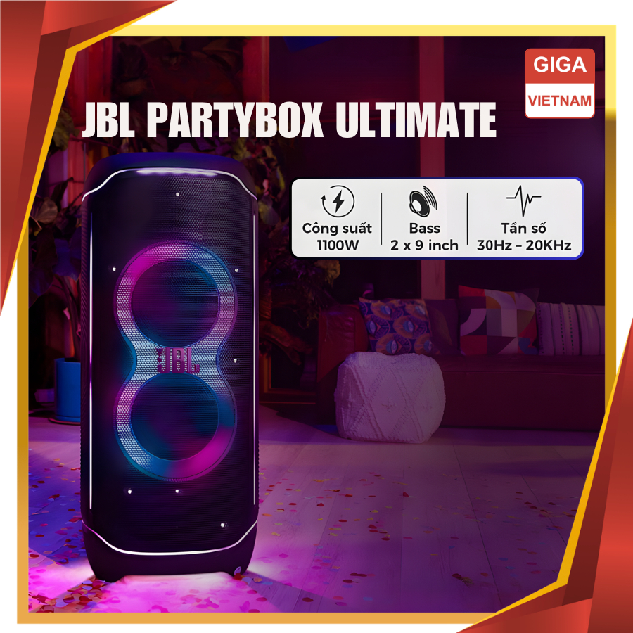 Loa JBL PartyBox Ultimate - Công suất 1100W, Chống nước IPX4, Bánh xe tiện lợi, Led vô cực, BH 12T