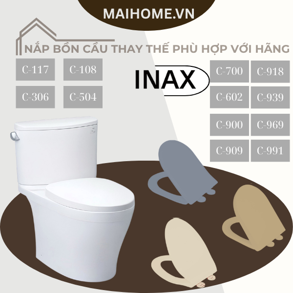 Nắp bồn cầu rơi êm phù hợp với INAX-C117,C108,C306,C504,C900,C909,C959,C969